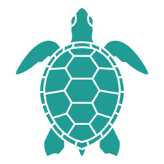 Teal turtle silhouette with white outline on plain background icon © Nur