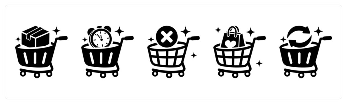 A set of 5 mix icons as bulk order, pre order, remove from cart
