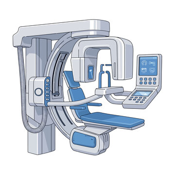 Modern Dental X-Ray Machine with Patient Chair and Monitor Screen