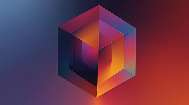Abstract colorful geometric background with 3D glass cubes and open box shapes in a clean modern design style