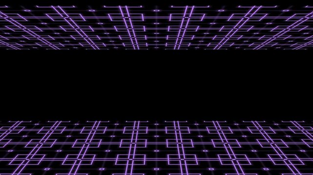 Realistic perspective grid moving into digital abyss. Deep magenta neon cyber floor loop for high-tech overlays and synthwave visuals.