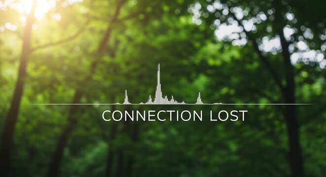 Connection lost text overlay on a forest background with sunlight connection internet disconnect wireless.
