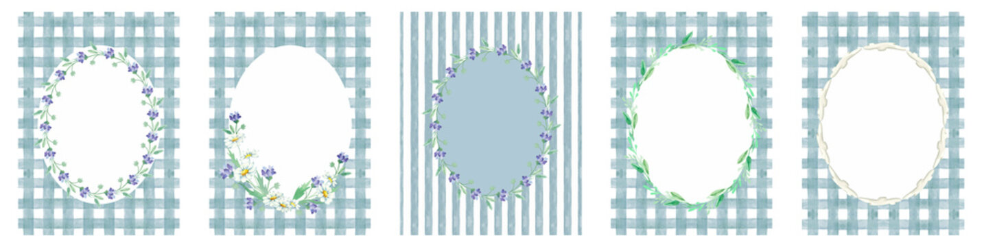 Set of rectangular simple frames in rustic watercolor style.