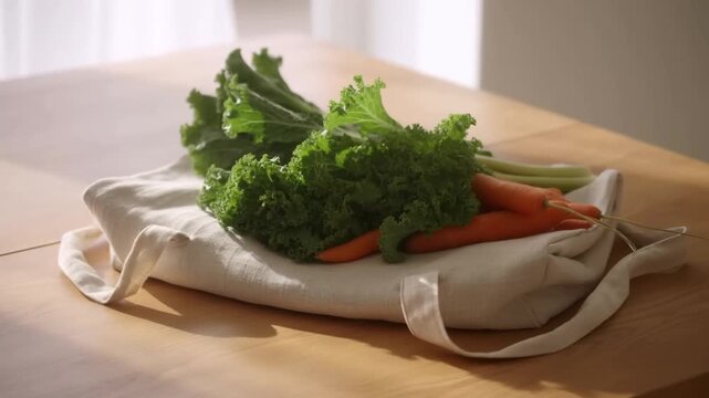 Minimalist a linen tote bag filled with fresh organic carrot