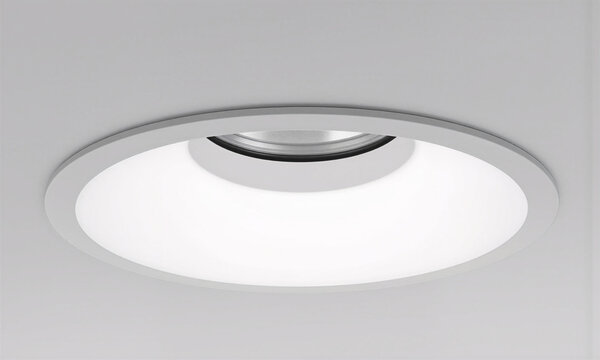 Recessed downlight ceiling minimalist lighting fixture with hidden source emitting soft white glow in modern interior architecture