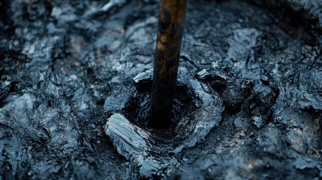 Close-up of Coal Seam Extraction Equipment in Ground
