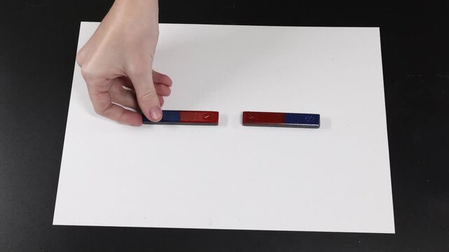 Demonstration of magnetic field with two bar magnets placed parallel to each other showing repulsion.