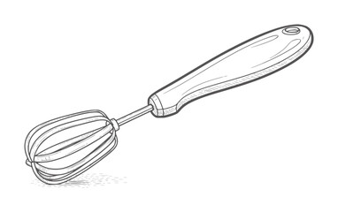 Fototapeta premium Hand drawn whisk with oval handle and wire balloon whisk kitchen utensil cooking
