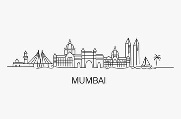Obraz premium Flat Design one line without breaking the Mumbai city.