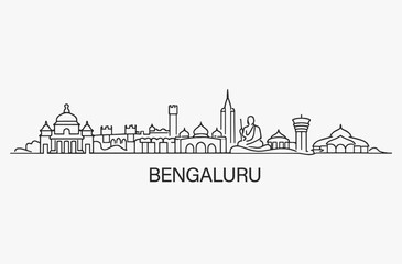 Obraz premium Flat Design one line without breaking the Bengaluru city.