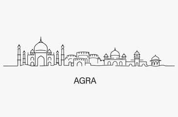 Fototapeta premium Flat Design one line without breaking the Agra city.
