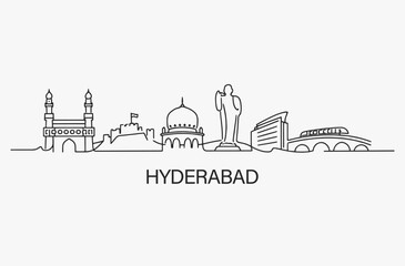 Obraz premium Flat Design one line without breaking the Hyderabad city.