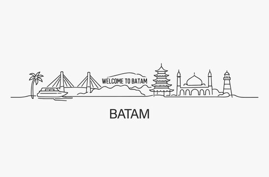 Flat Design one line without breaking the Batam city.