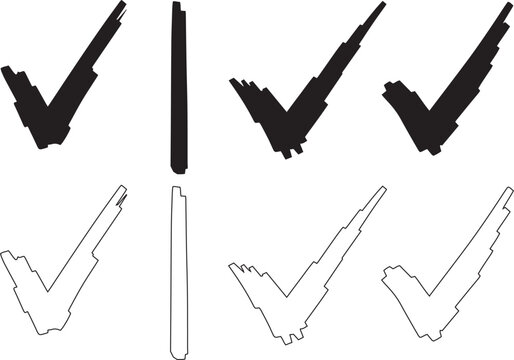 Collection of black check mark and line symbols on white background