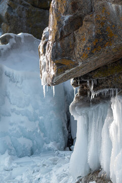 icicles on the rocks