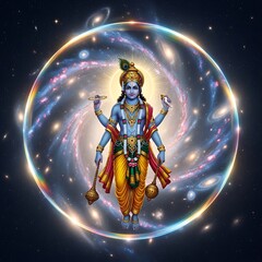 Naklejka premium Hindu deity in cosmic energy circle.