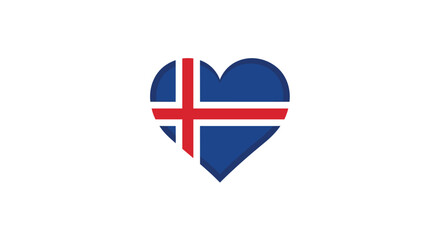 Fototapeta premium Heart shaped national flag of Iceland featuring its red and white cross on a dark blue background on a white background.