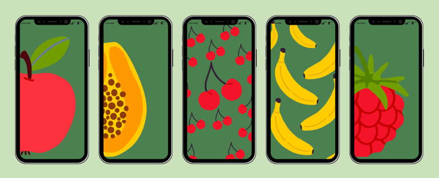  fruit poster tropical fruits lay out background smartphone mockup, screen layout 