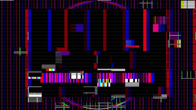 Vibrant digital data corruption with abstract pixelated glitch art and electronic signal distortion effects