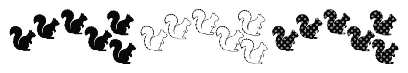 Minimalist squirrel icon set, black silhouette and outline squirrel vector graphics, 15 animal design elements for nature branding © Jemie