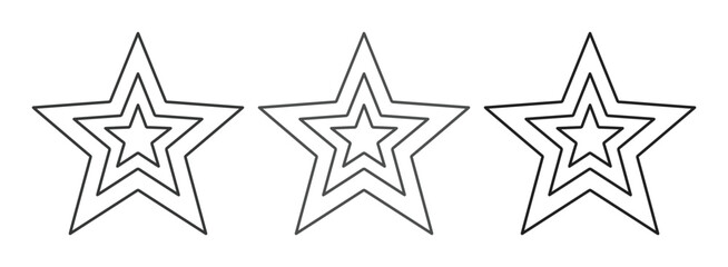 Obraz premium Minimalist star outline icons, set of three triple-layered star shapes, black and white geometric star vector elements for rating and awards