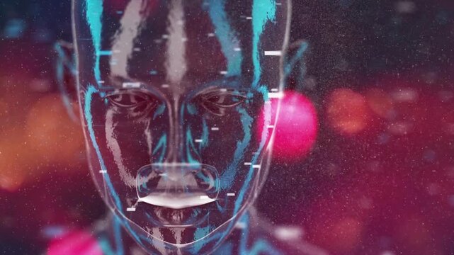 Artificial Intelligence 3d Animation Digital Technology Human Mind Person Face, abstract concept of cyber technology, machine learning, robot and brain futuristic idea.