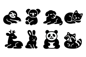Obraz premium Chill Animal Icons. Chill Animal Crew. Filled icon set of Chill Animal Crew: lounging sloth, relaxed koala,