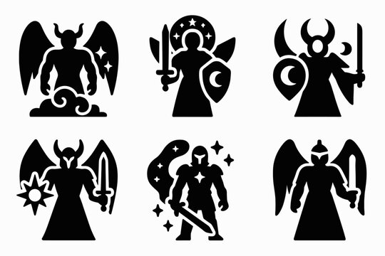 Celestial Guardians Icons. Celestial myth guardians. Filled icon set of Celestial myth guardians: sky titan