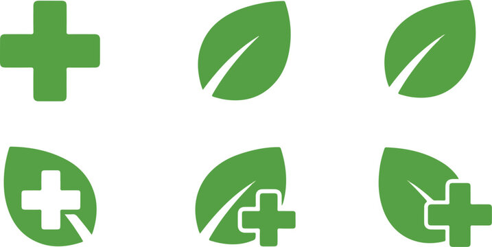 Harmonious set of green health and leaf icons, representing natural wellness and biological growth, studied with focus akin to observing an amoeba under a microscope