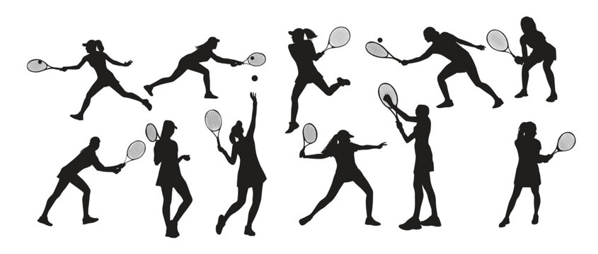 collection of female tennis player silhouettes in different