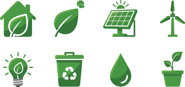 An amoeba under a microscope. Green icons representing sustainable energy, recycling, eco-friendly living, and environmental responsibility for a healthier planet