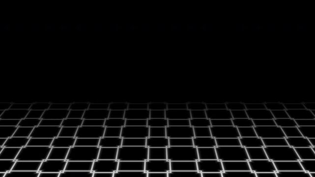 High-fidelity perspective grid moving loop. Abstract 3D wireframe floor for futuristic data analysis and synthwave aesthetics.