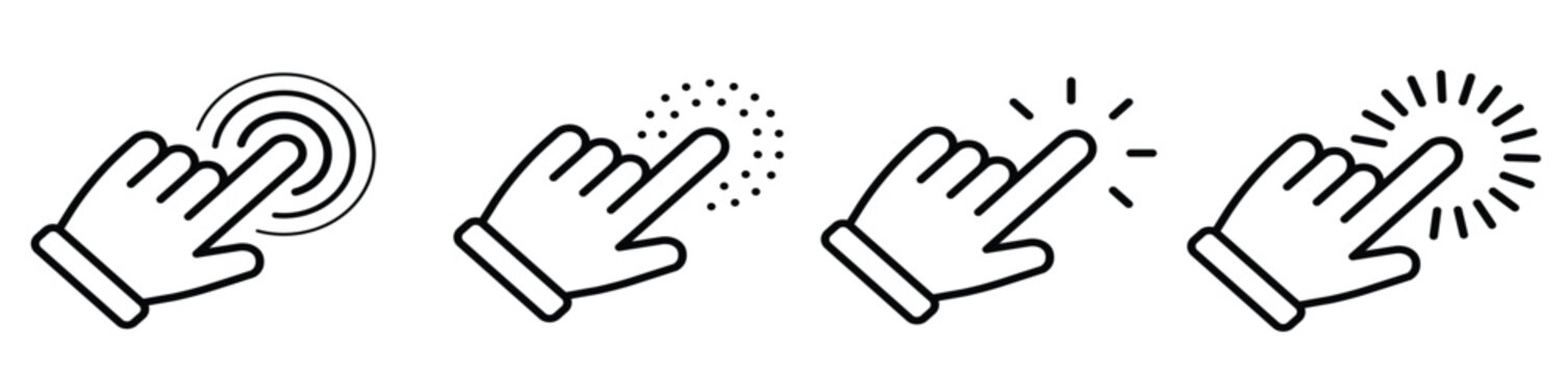 hand cursor pointer computer mouse click line icon set