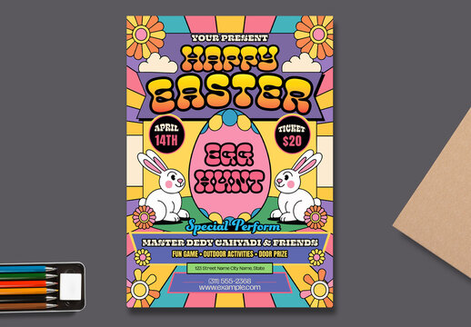 Retro Vintage Easter Bunny Event Invitation Flyer