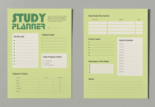 Study Planner Design Layout