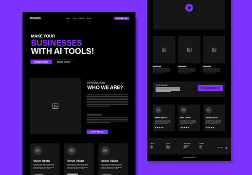Tech Brand Landing Page Wireframe Design Layout