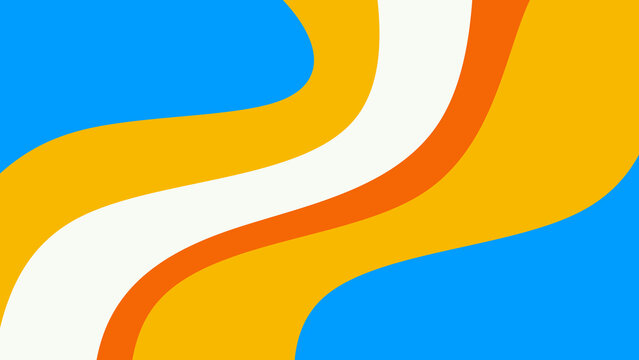 Abstract colorful fluid wave background. Minimalist wavy fluid background in blue, yellow, and orange. Retro wavy abstract flat vector template with complementary blue and orange colors.