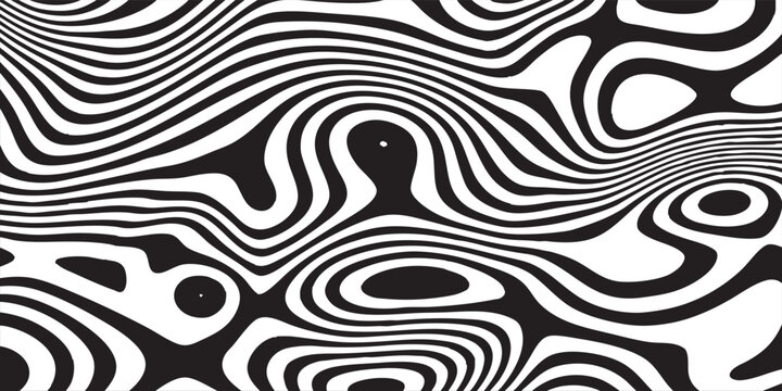 Abstract twisting whirl motion and 3D illusion in abstract op art striped lines pattern with layered swirl depth and contemporary op art style, creative background