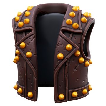 Brown Leather Vest With Gold Studs And Zipper Accents On Black Background