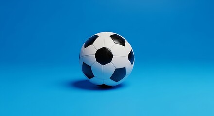 Naklejka premium A classic soccer ball, centered on a bright blue ground, with soft shadows