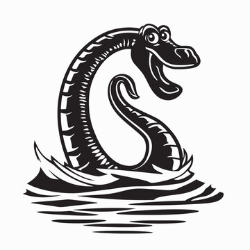 Loch Ness Monster Sea Creature Vector Illustration On White Background