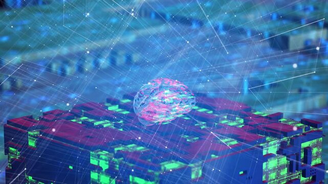 Brain technology AI Artificial intelligence digital brain animation. Neural Network. Deep Learning Modern Technologies. Big data technology. Thinking process