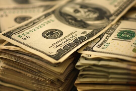 Close up of a stack of one hundred dollar bills suggesting savings, investment, and financial success