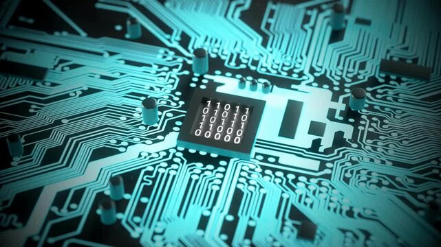 Technology cpu background. Pulses and signals 4K seamless loop abstract futuristic