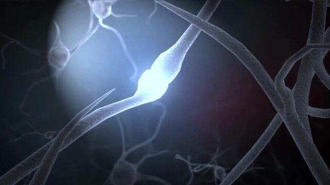 3d human brain with connected cable animation render. technology machine learning concept