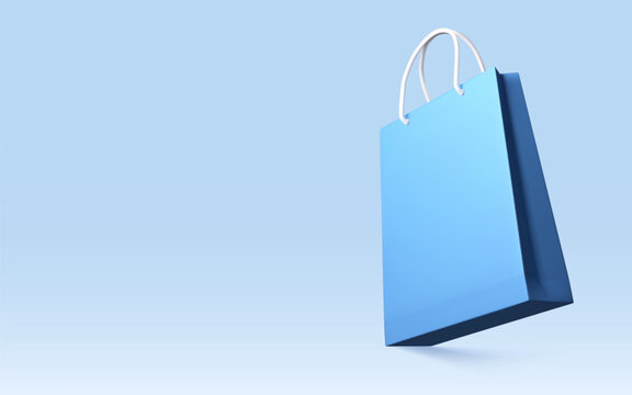 Blue shopping bag in minimal style on soft pastel background, symbolizing shopping and retail concepts. Vector illustration