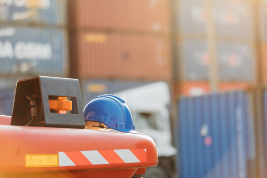 construction helmets protect. safety helmet hardhat. Cargo container yard.