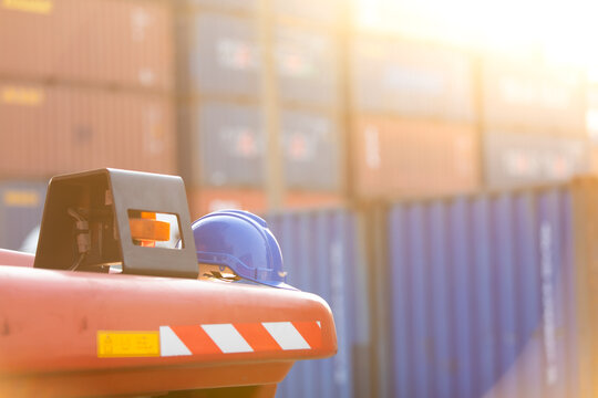 construction helmets protect. safety helmet hardhat. Cargo container yard.