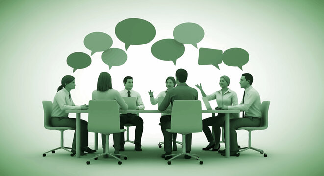 Diverse group of professionals engaged in a collaborative meeting discussion.