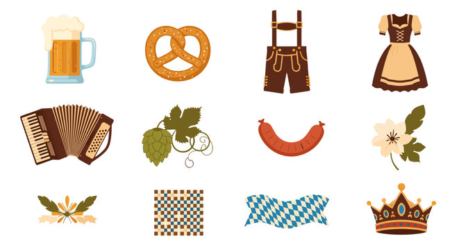 Collection of traditional german cultural symbols and folk items